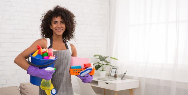 gather your cleaning supplies before tackling cleaning the living room
