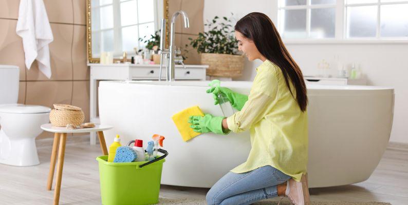 scrubbing the bathrooms for spring cleaning